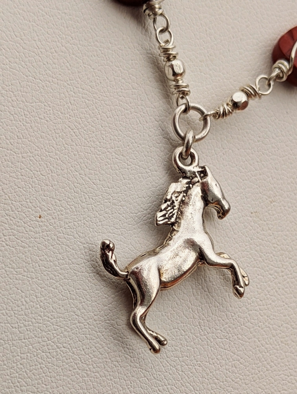 Sterling Silver Horse Pendant-925-Chain Necklace-Carved Red Jasper Gemstone - Picture 11 of 17
